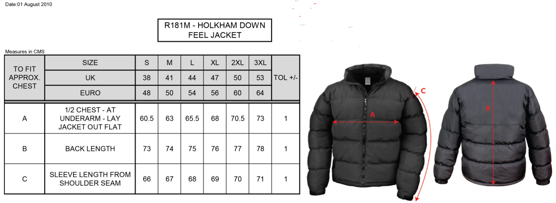 Finchfield Hockey Club Men's Puffer Jacket - Size Guide
