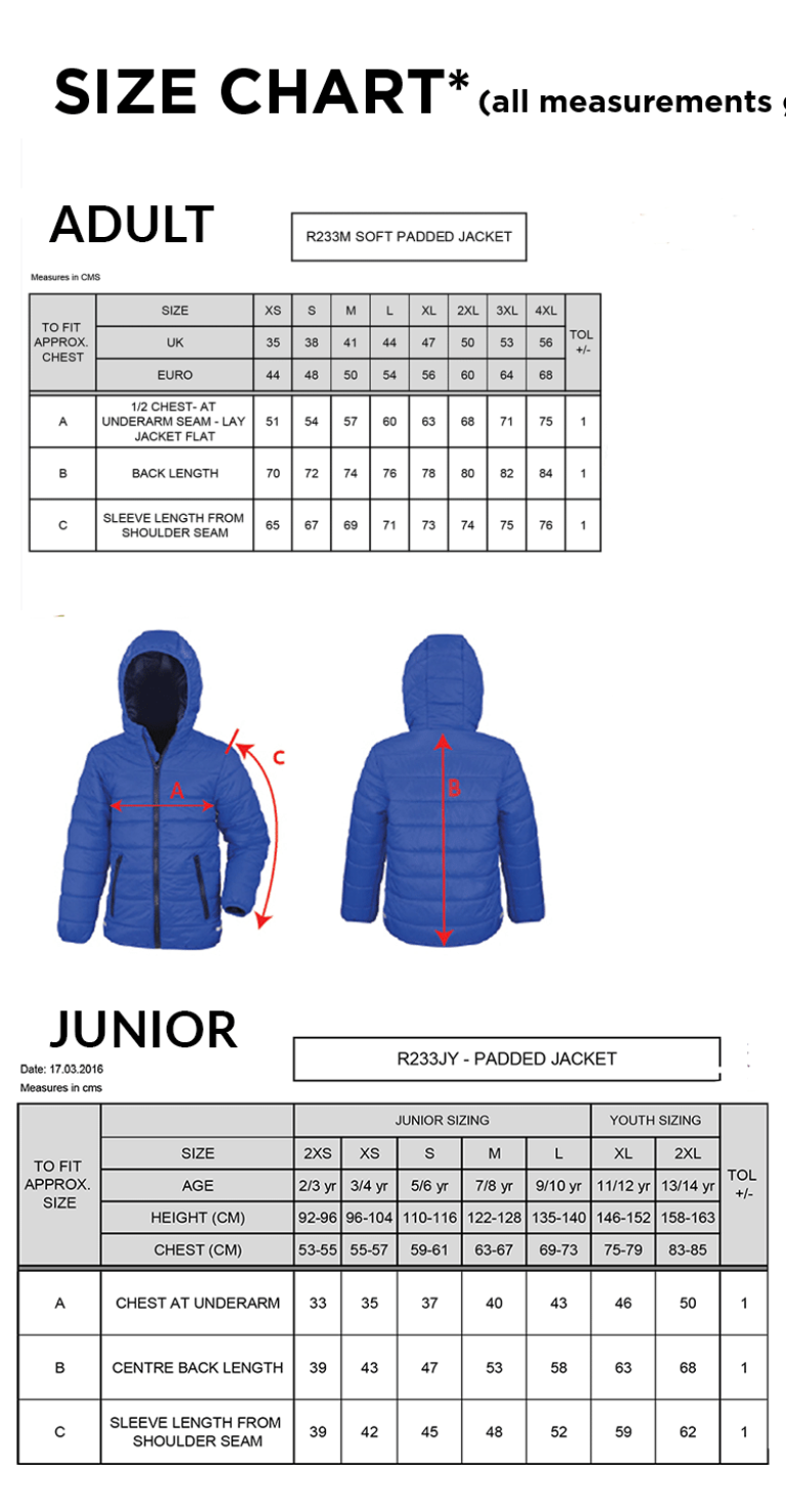 Finchfield Hockey Club Men's Supersoft Jacket - Size Guide