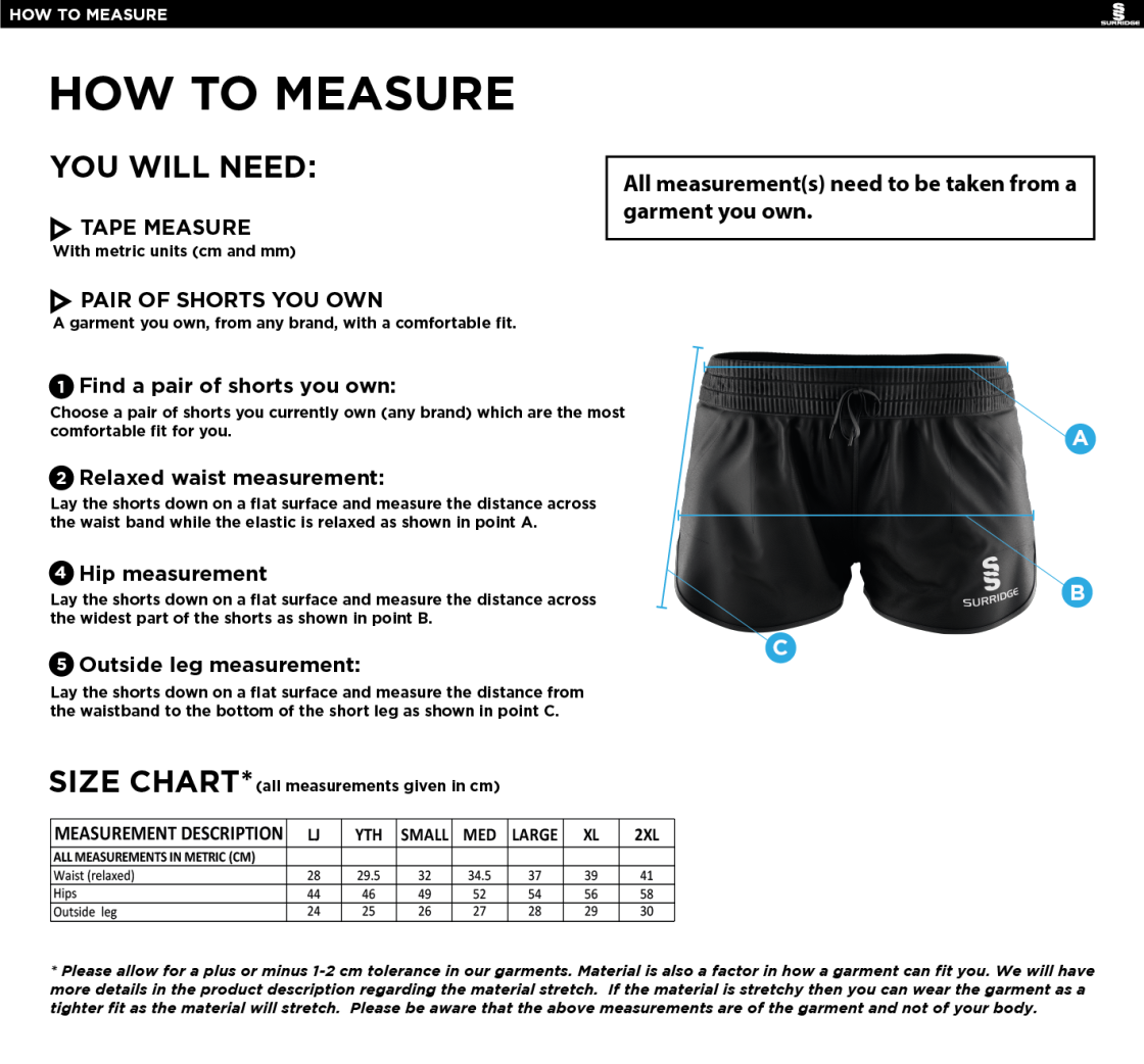 Finchfield Hockey Club Dual Activate Shorts - Size Guide
