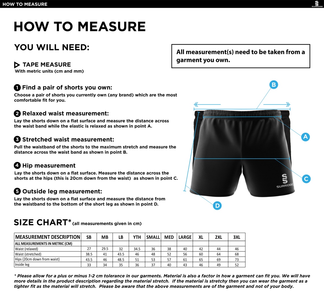 Finchfield Hockey Club Dual Gym Shorts - Size Guide