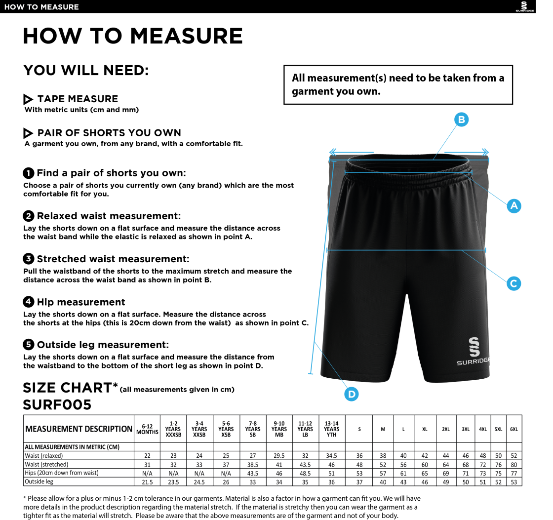 FINCHFIELD HOCKEY CLUB SHORT - BLACK - Size Guide