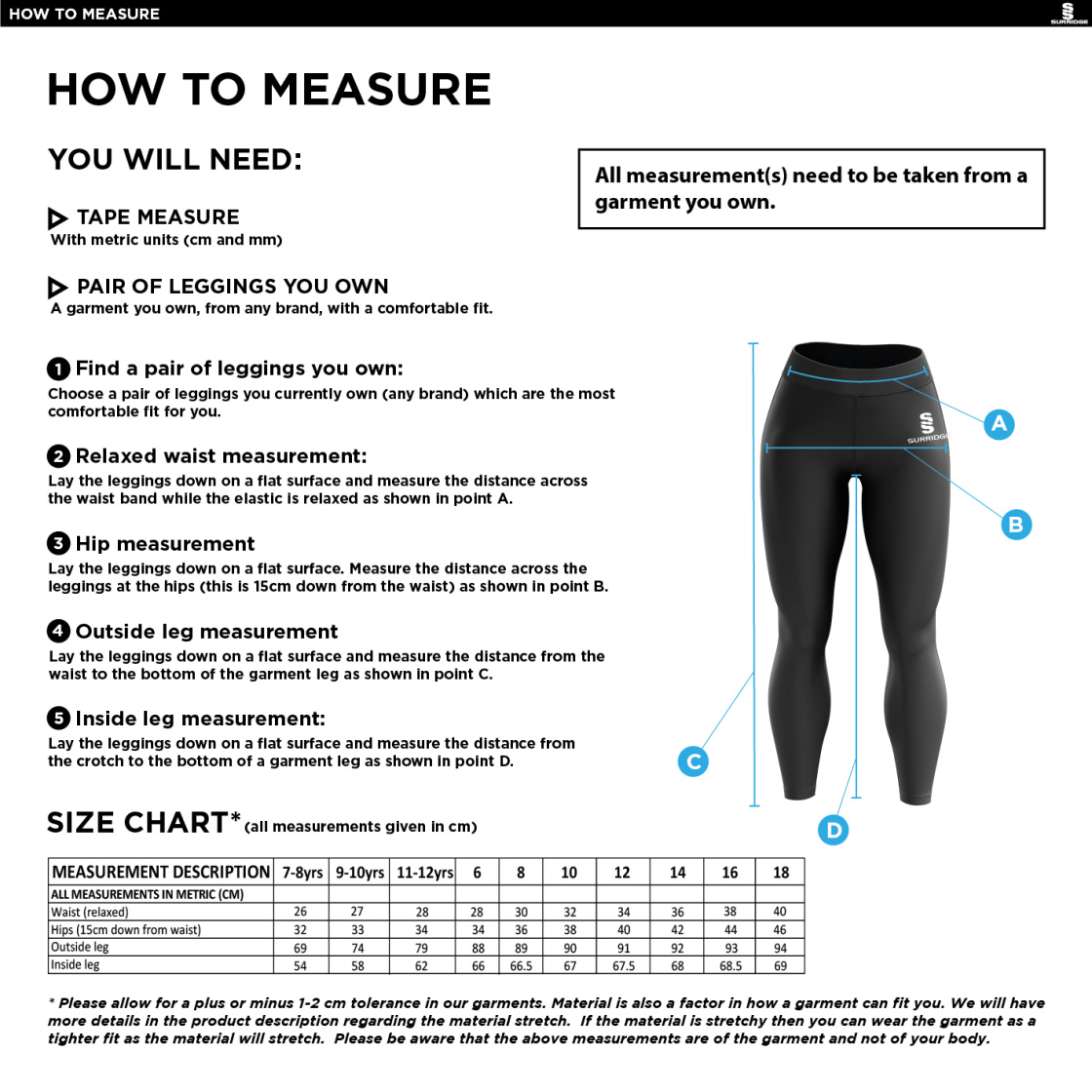 Finchfield Hockey Club Dual Leggings - Size Guide
