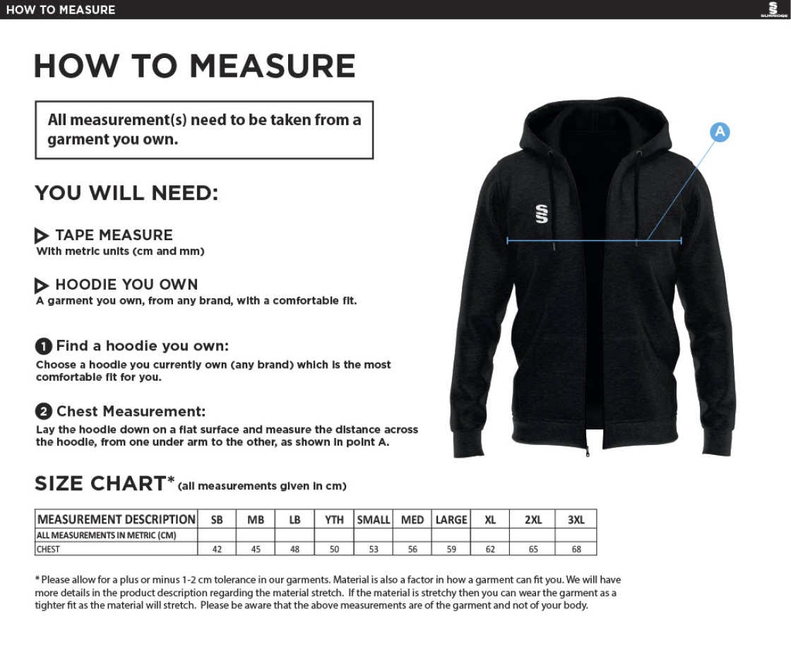 Finchfield Hockey Club Dual Bonded Full Zip Hoody - Size Guide